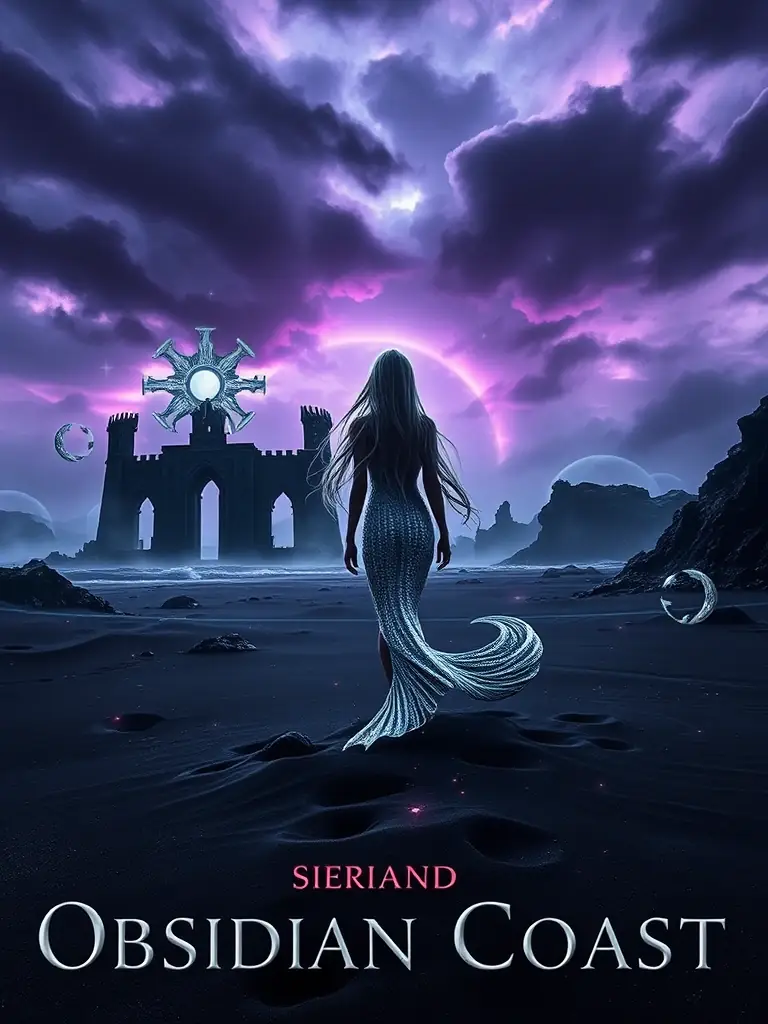 A book cover of 'In This Life and the Next', featuring a siren on the Obsidian Coast, with gothic elements and a dark, magical atmosphere.