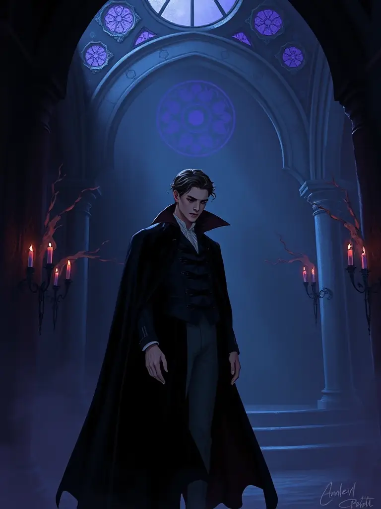 A striking book cover depicting a vampire in a gothic setting, with the title 'Echoes of the Obsidian Heart' clearly visible.