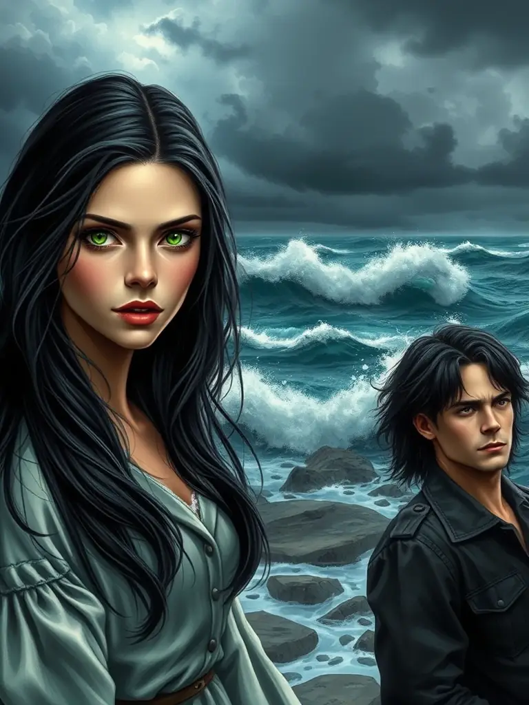 A dramatic book cover featuring a confrontation between a siren and a vampire, with the title 'Crimson Tides of the Obsidian Coast' boldly presented.
